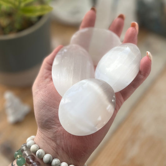 Large Selenite Palm Stones | Crown Chakra | Third Eye | Cleansing Energy