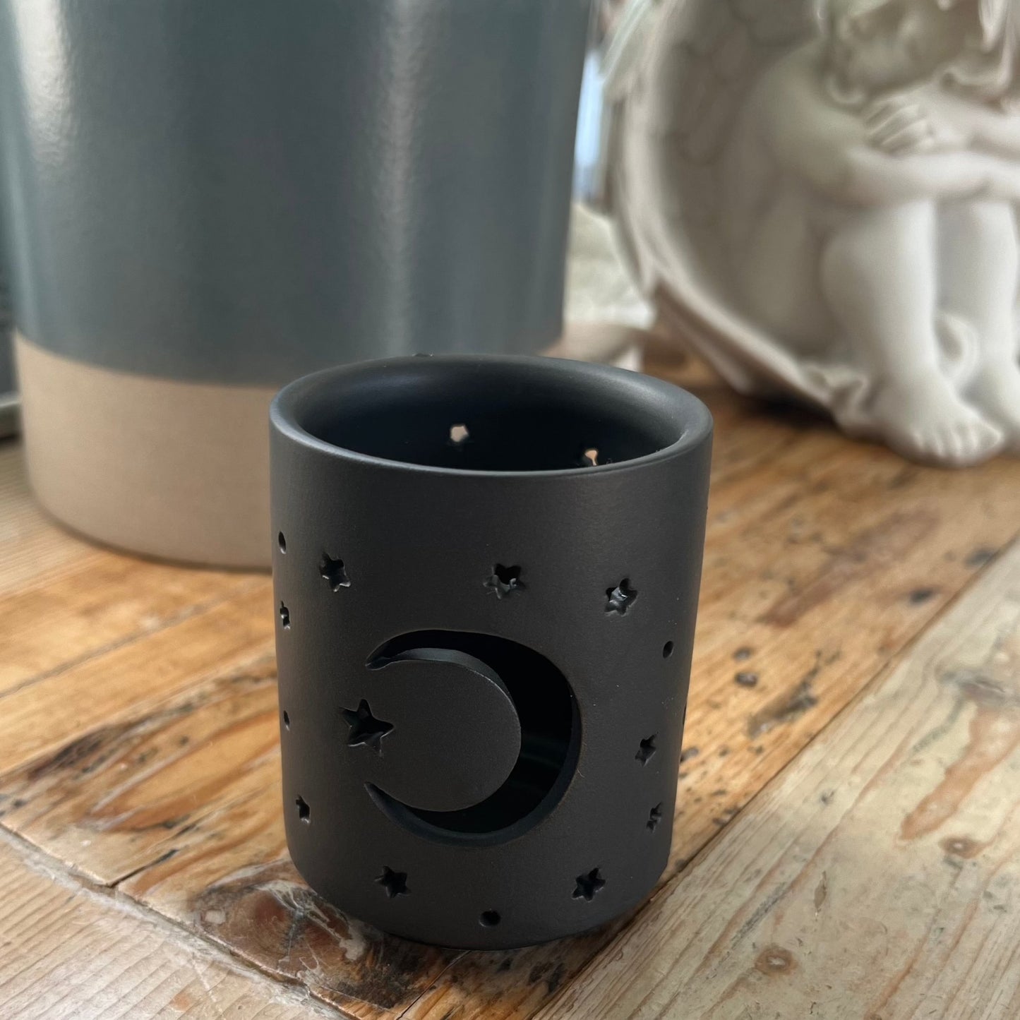 Black Ceramic Tea Light Holder | Triple Moon | Mystical Moon | Pentagram