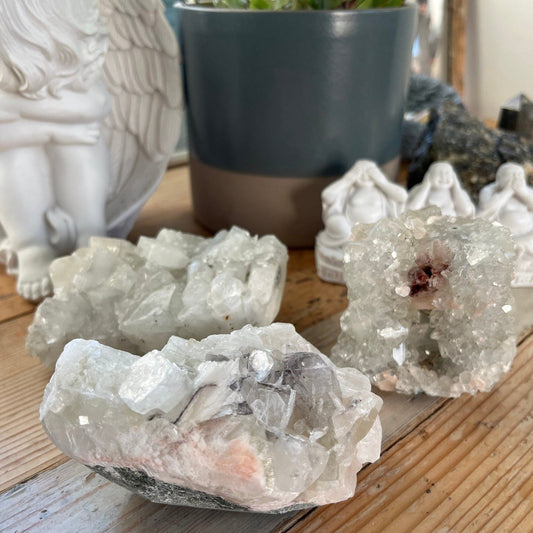 Apophyllite Clusters | Natural Apophyllite | Raw Crystals | Raw Clusters | Meditation Stone | Cleansing Crystal | Spiritual Growth - Amethyst Essential Healing