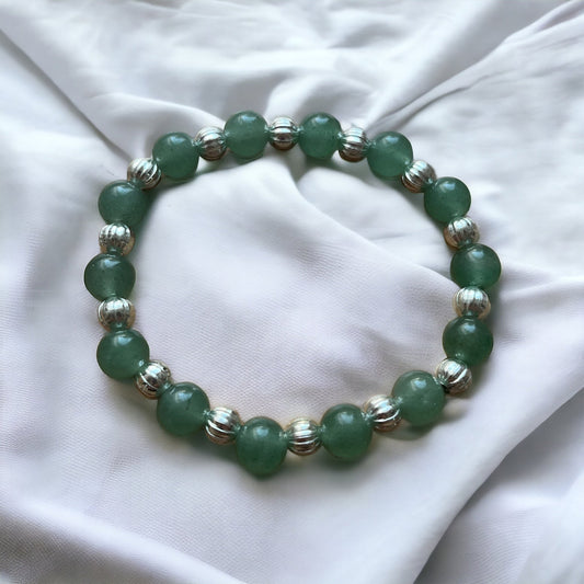 Handmade Green Aventurine Ball Bead Stretch Bracelet - Amethyst Essential Healing