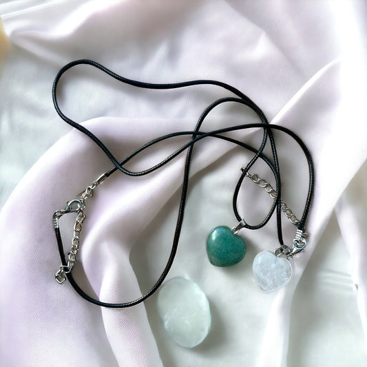 Heart Shaped Crystal Necklace | Green Aventurine | Clear Quartz - Amethyst Essential Healing