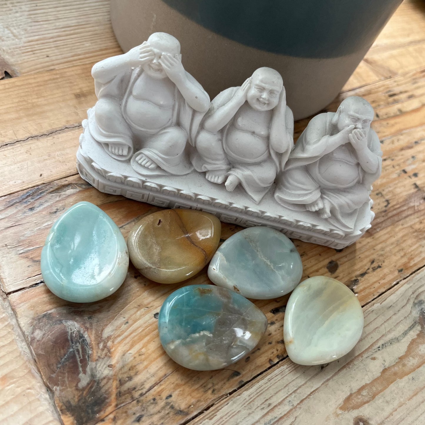 Amazonite crystal worry stone, polished amazonite