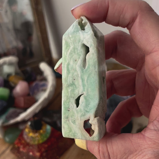 Video showing all angels of Amozanite Crystal Towers, Polished Amazonite
