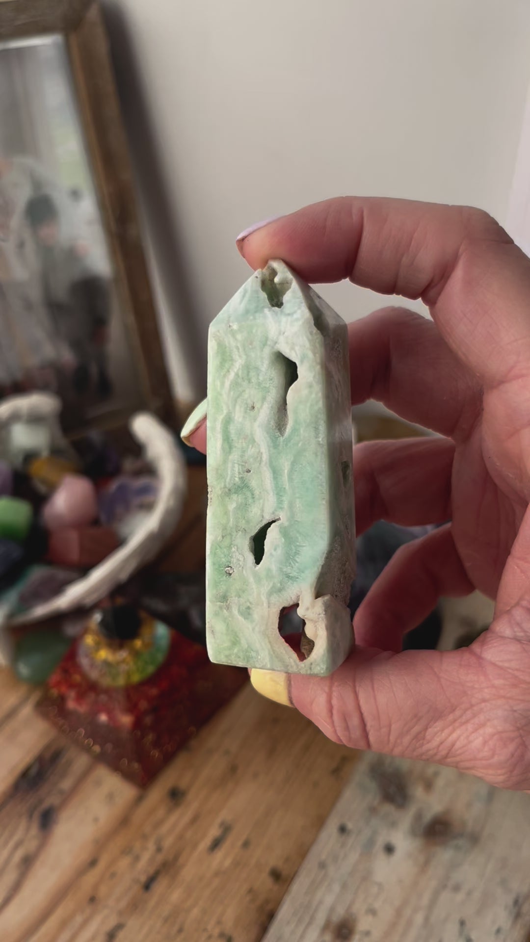 Video showing all angels of Amozanite Crystal Towers, Polished Amazonite