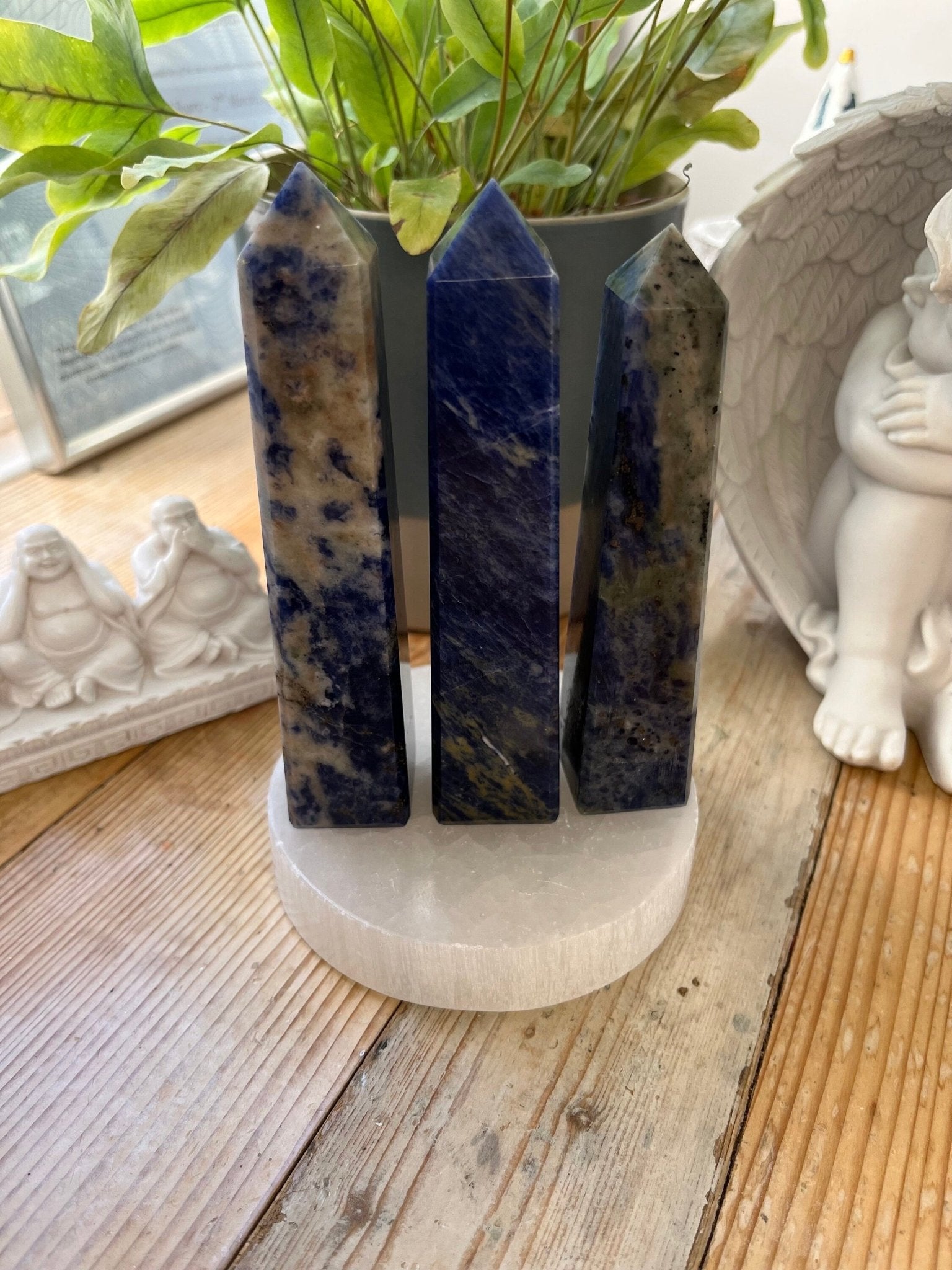 Sodalite Tower | Crystal Décor | Throat Chakra | Crown Chakra - Amethyst Essential Healing