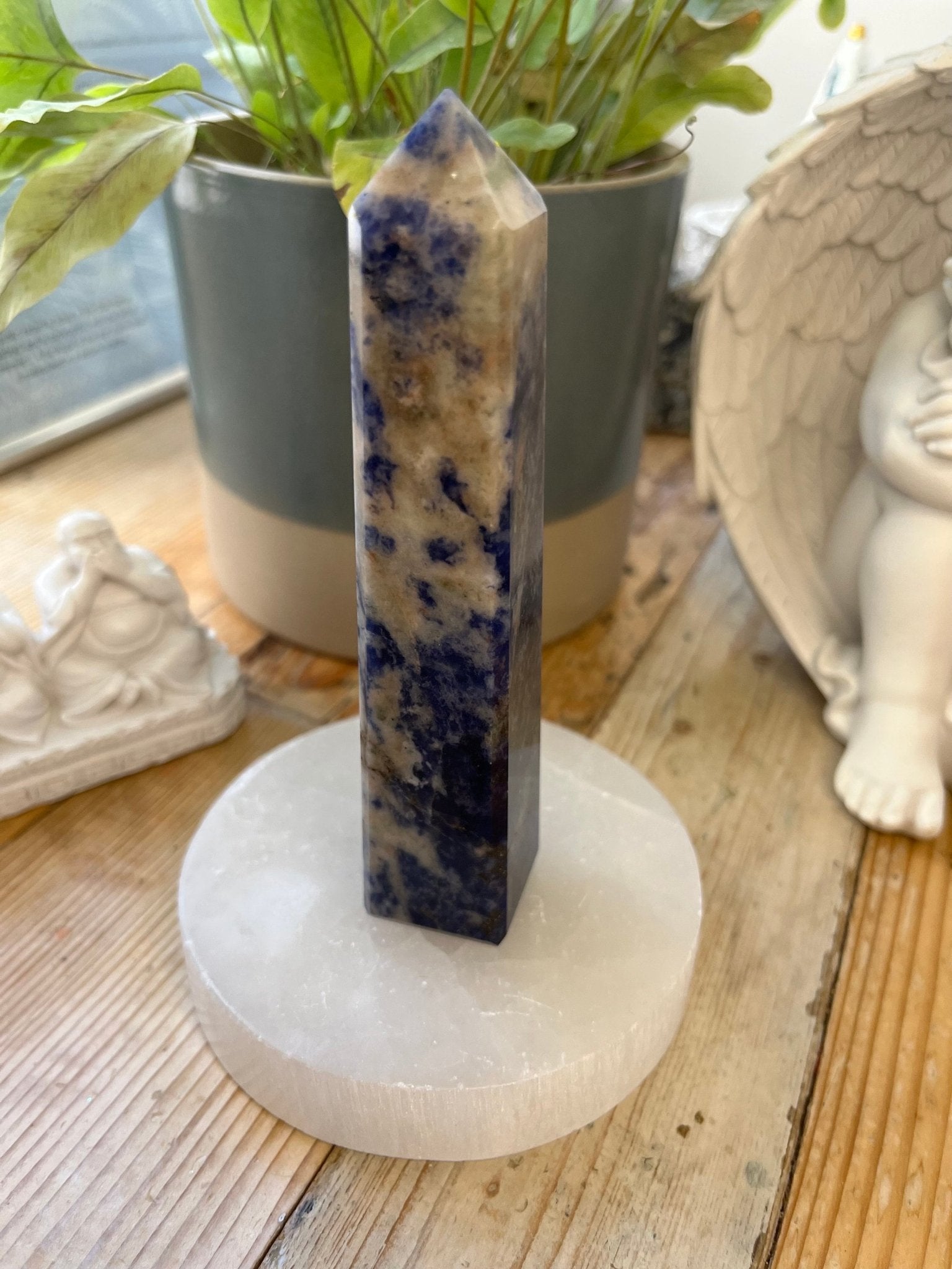 Sodalite Tower | Crystal Décor | Throat Chakra | Crown Chakra - Amethyst Essential Healing