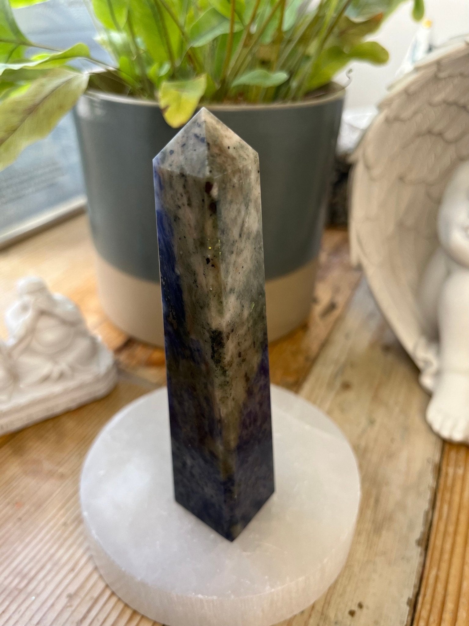 Sodalite Tower | Crystal Décor | Throat Chakra | Crown Chakra - Amethyst Essential Healing