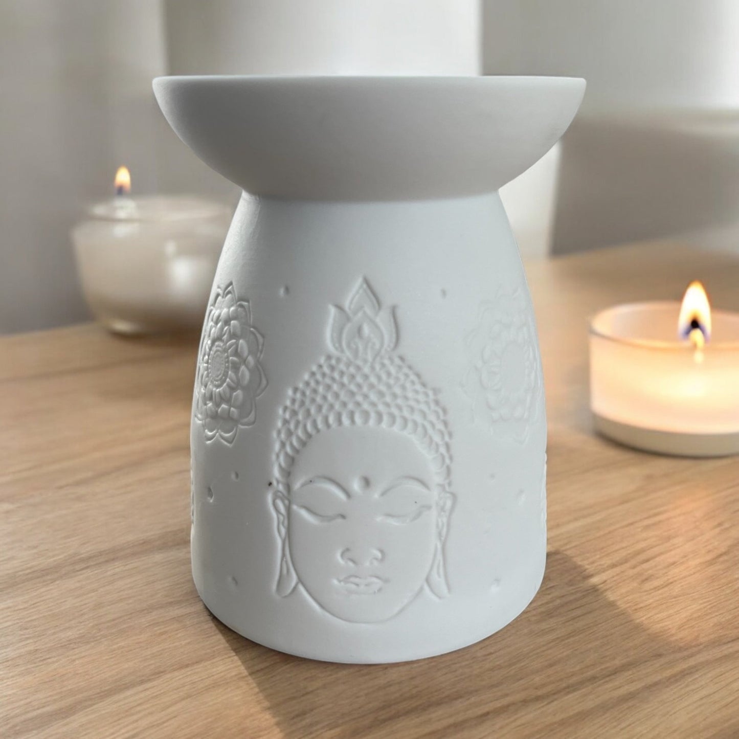 White Ceramic Buddha Face Oil Burner - Amethyst Essential Healing